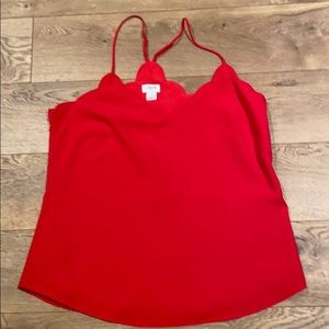 Red J. Crew scalloped dressy tank